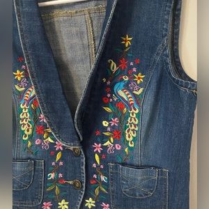 Colorful Embroidered Denim Vest